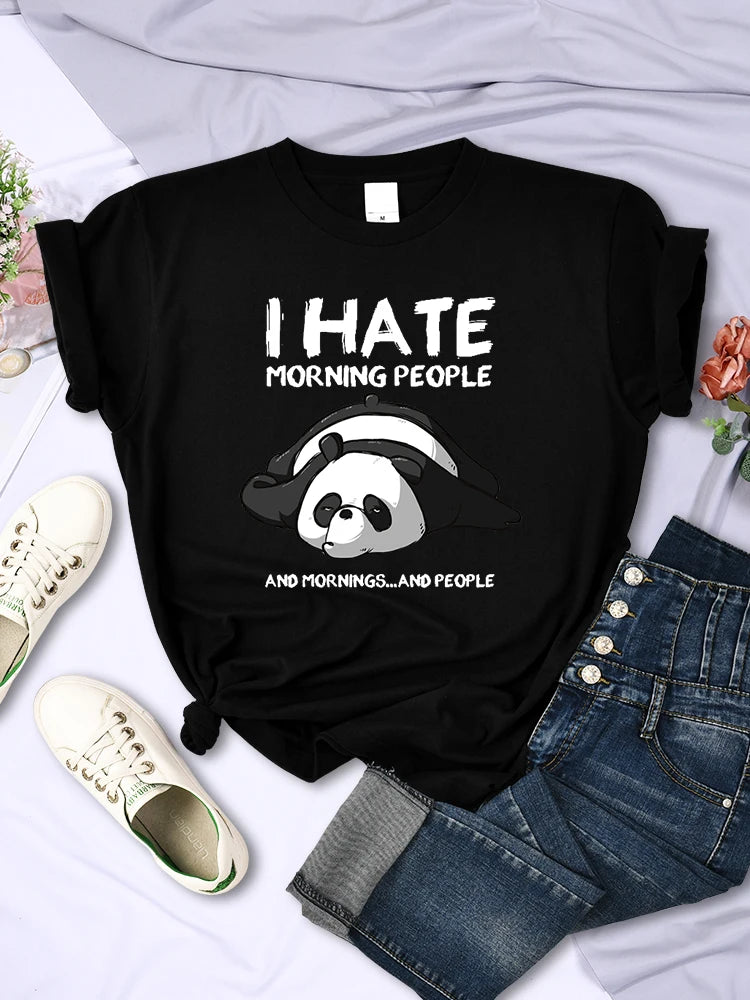 Lazy Panda I Hate Morning People - Camiseta de manga corta para mujer