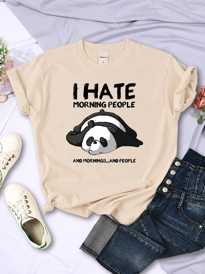 Lazy Panda I Hate Morning People - Camiseta de manga corta para mujer