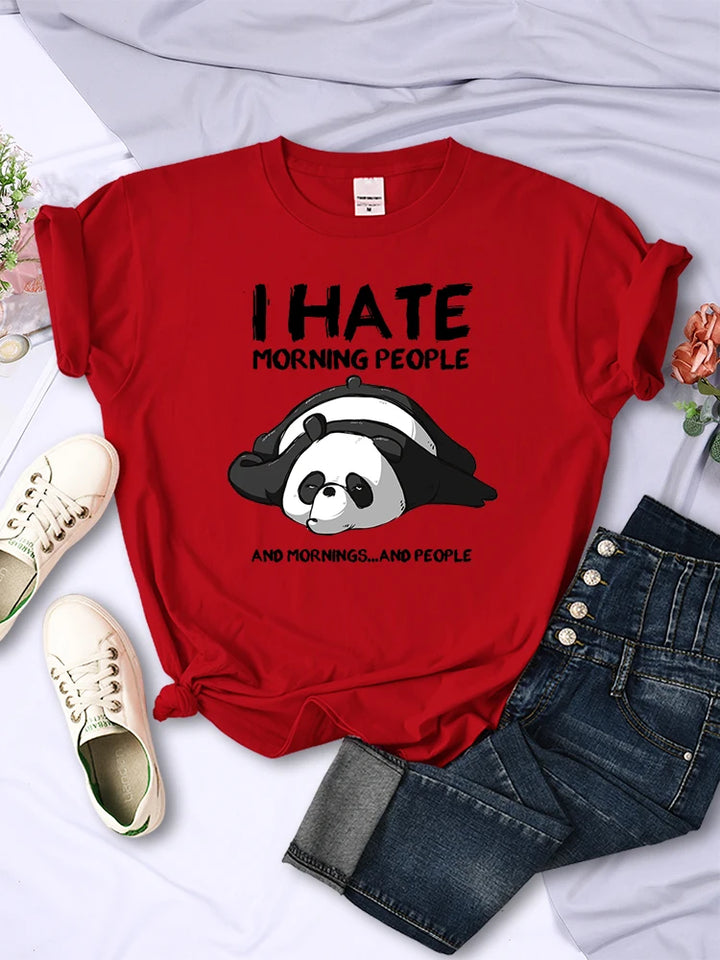 Lazy Panda I Hate Morning People - Camiseta de manga corta para mujer