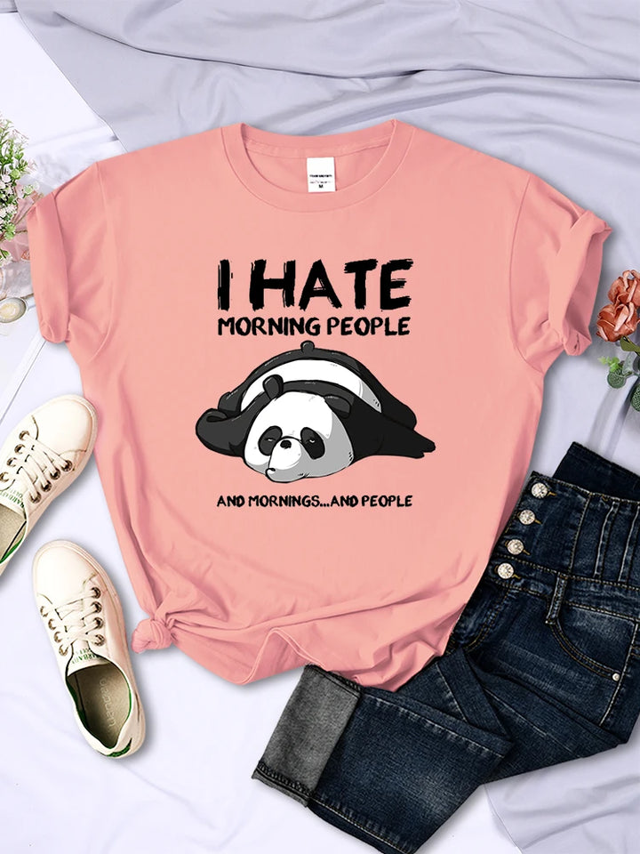 Lazy Panda I Hate Morning People - Camiseta de manga corta para mujer