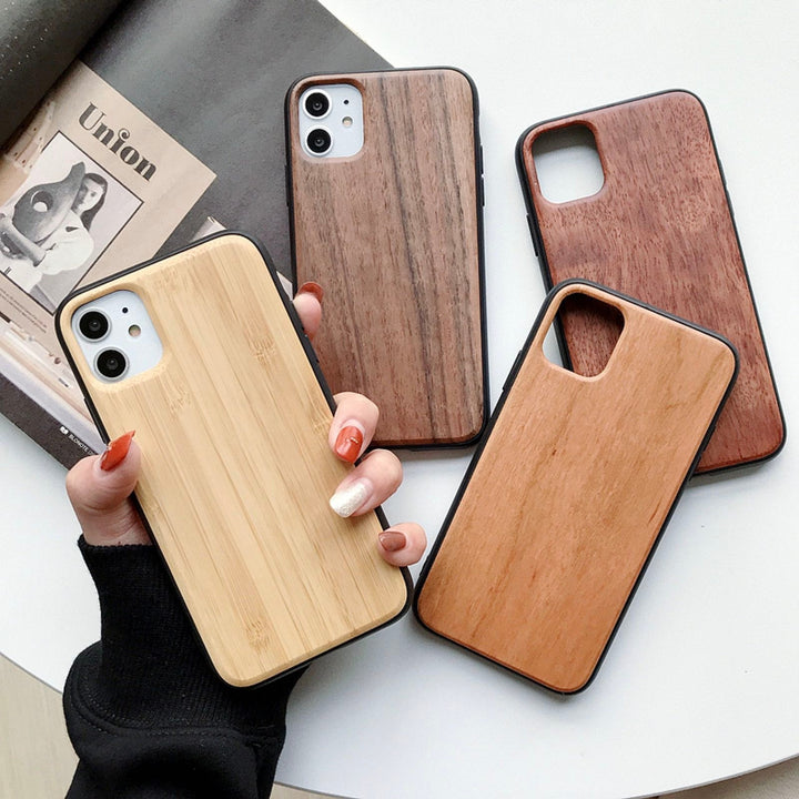 Funda de teléfono de madera Natural para iPhone 12Pro 11Pro Max XS Max XR X 7 8 Plus 12Mini patrones de bambú rebanada + cubierta trasera con bordes de plástico