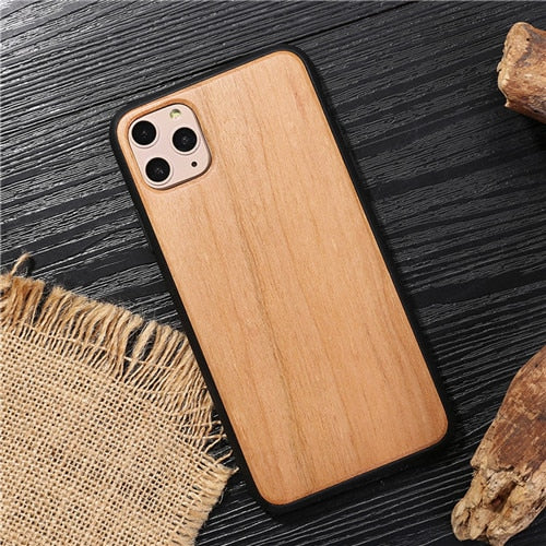 Natural Wood Phone Case For iPhone 12Pro 11Pro Max XS Max XR X 7 8 Plus 12Mini Bamboo Patterns Slice + Plastic Edges Back Cover