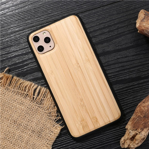 Natural Wood Phone Case For iPhone 12Pro 11Pro Max XS Max XR X 7 8 Plus 12Mini Bamboo Patterns Slice + Plastic Edges Back Cover