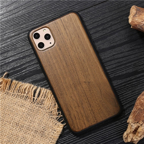 Natural Wood Phone Case For iPhone 12Pro 11Pro Max XS Max XR X 7 8 Plus 12Mini Bamboo Patterns Slice + Plastic Edges Back Cover